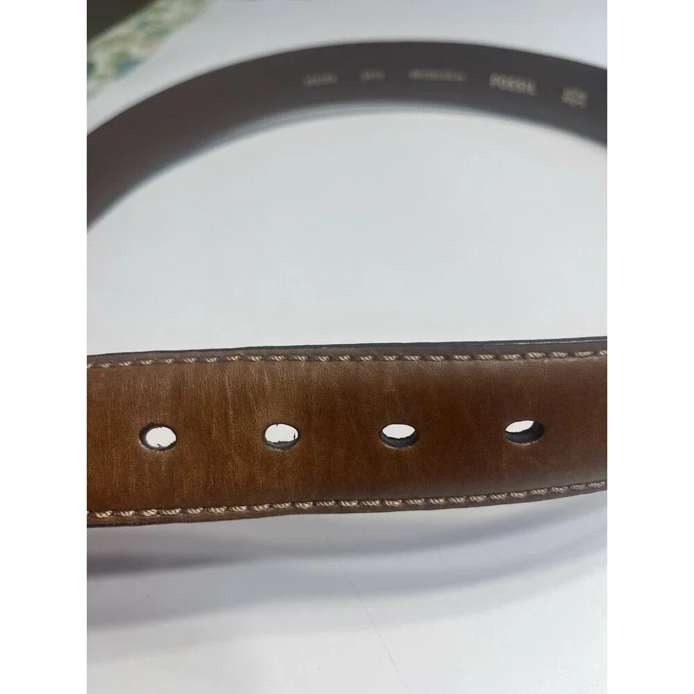Fossil Dress Belt Brown Sz 34 Genuine Leather Stitching